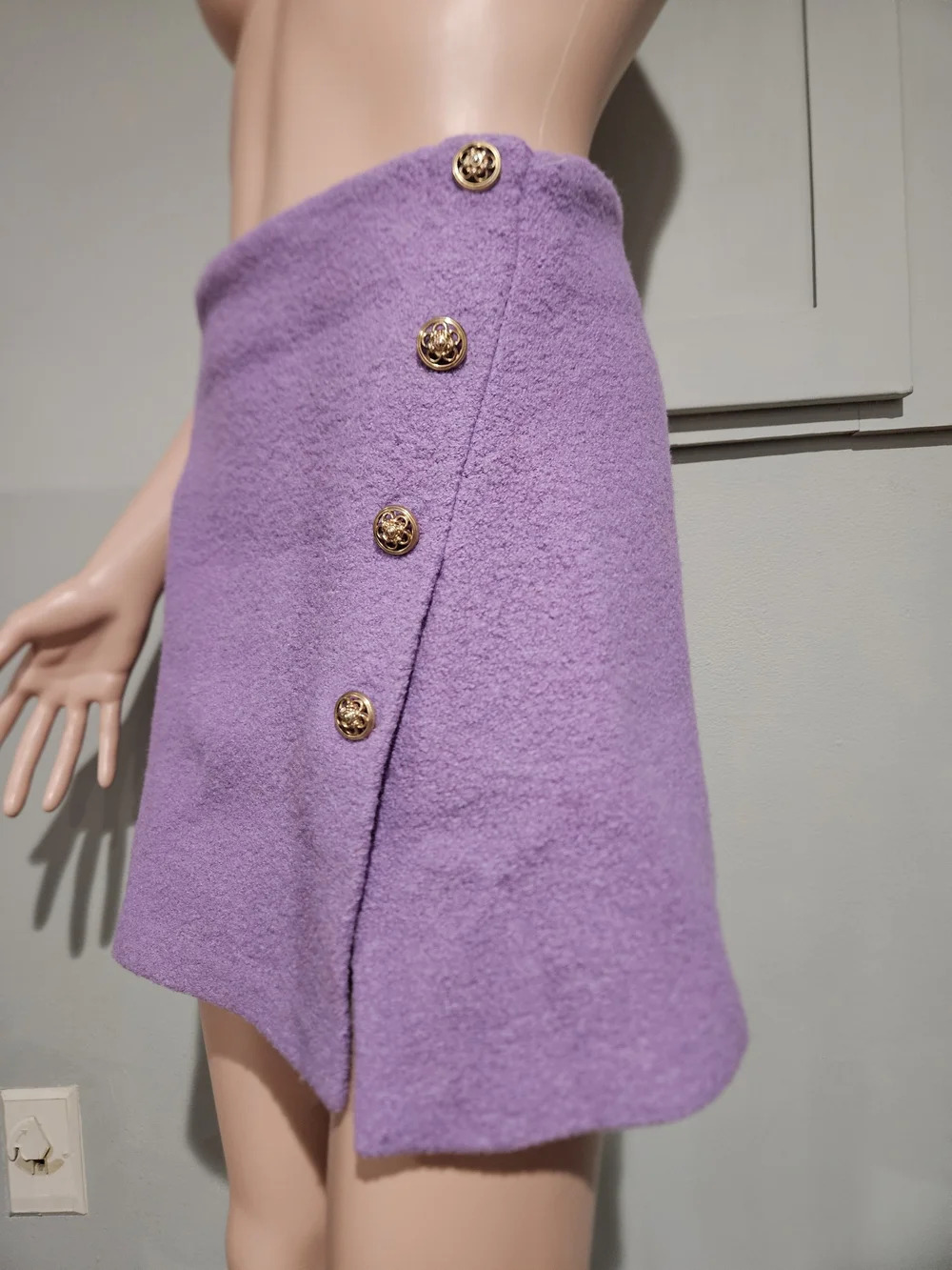 Zara Limited Edition Lilac Wool Blend Tweed Mini Skirt Gold Button Detail Size S - Picture 12 of 16